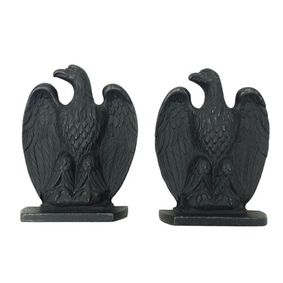 Cast Iron Eagle Bookends Pair Black Vintage Americana Heavy Patriotic Doorstop - Picture 1 of 12